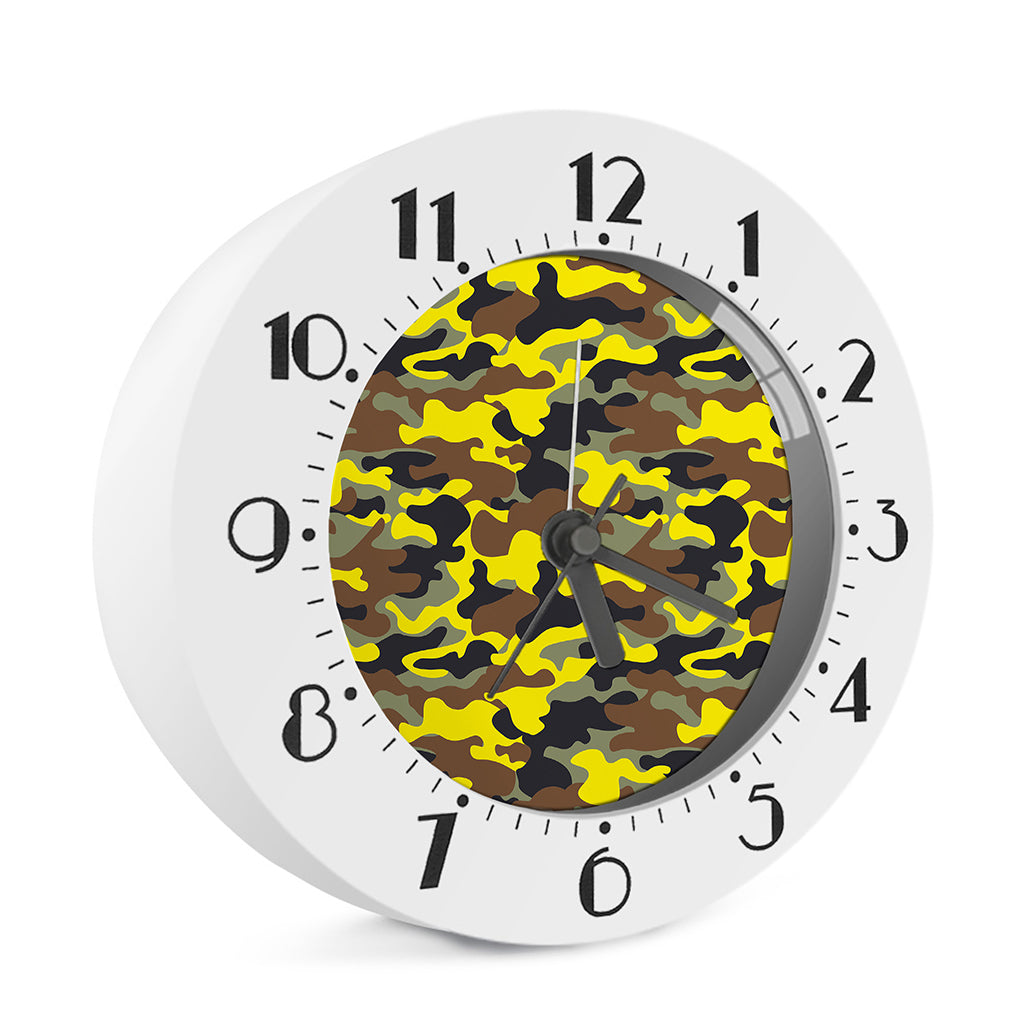 Yellow Brown And Black Camouflage Print Alarm Clock