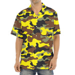 Yellow Brown And Black Camouflage Print Aloha Shirt