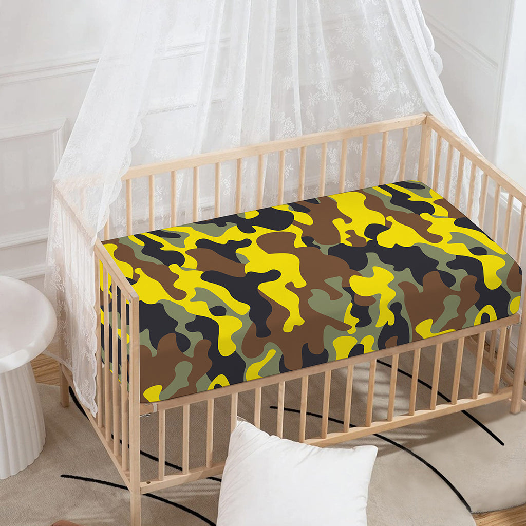 Yellow Brown And Black Camouflage Print Baby Crib Sheet
