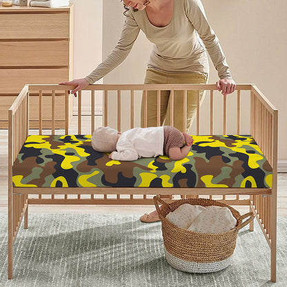 Yellow Brown And Black Camouflage Print Baby Crib Sheet