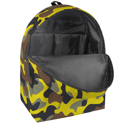 Yellow Brown And Black Camouflage Print Backpack