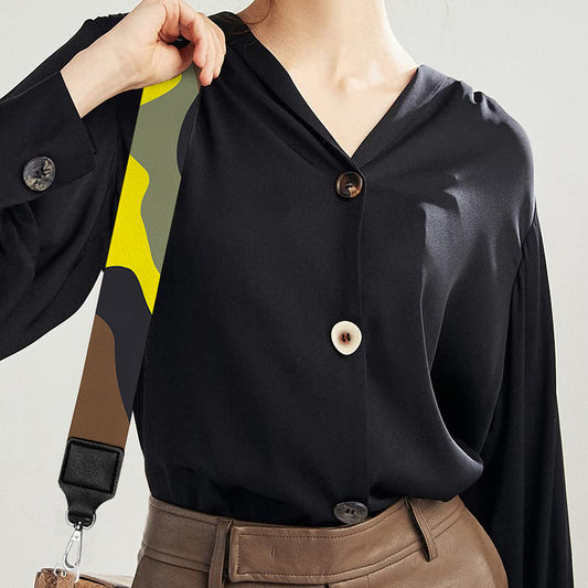 Yellow Brown And Black Camouflage Print Bag Strap