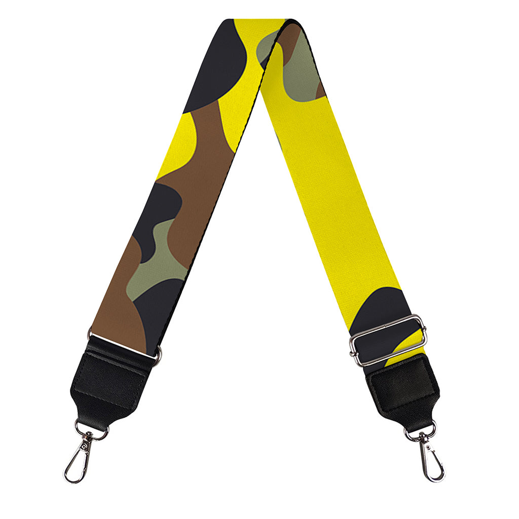 Yellow Brown And Black Camouflage Print Bag Strap