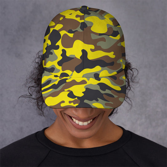 Yellow Brown And Black Camouflage Print Baseball Cap