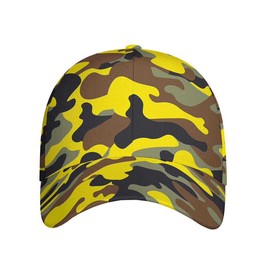 Yellow Brown And Black Camouflage Print Baseball Cap