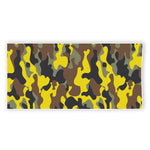 Yellow Brown And Black Camouflage Print Beach Towel