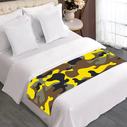 Yellow Brown And Black Camouflage Print Bed Runner