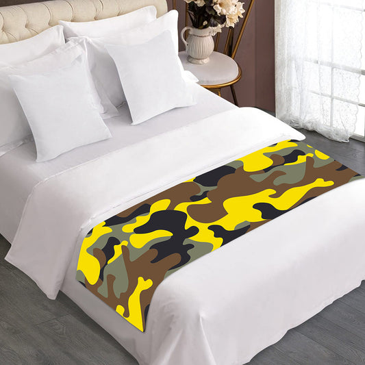 Yellow Brown And Black Camouflage Print Bed Runner