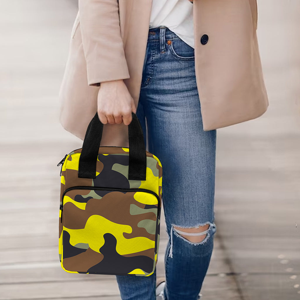 Yellow Brown And Black Camouflage Print Bible Tote Bag
