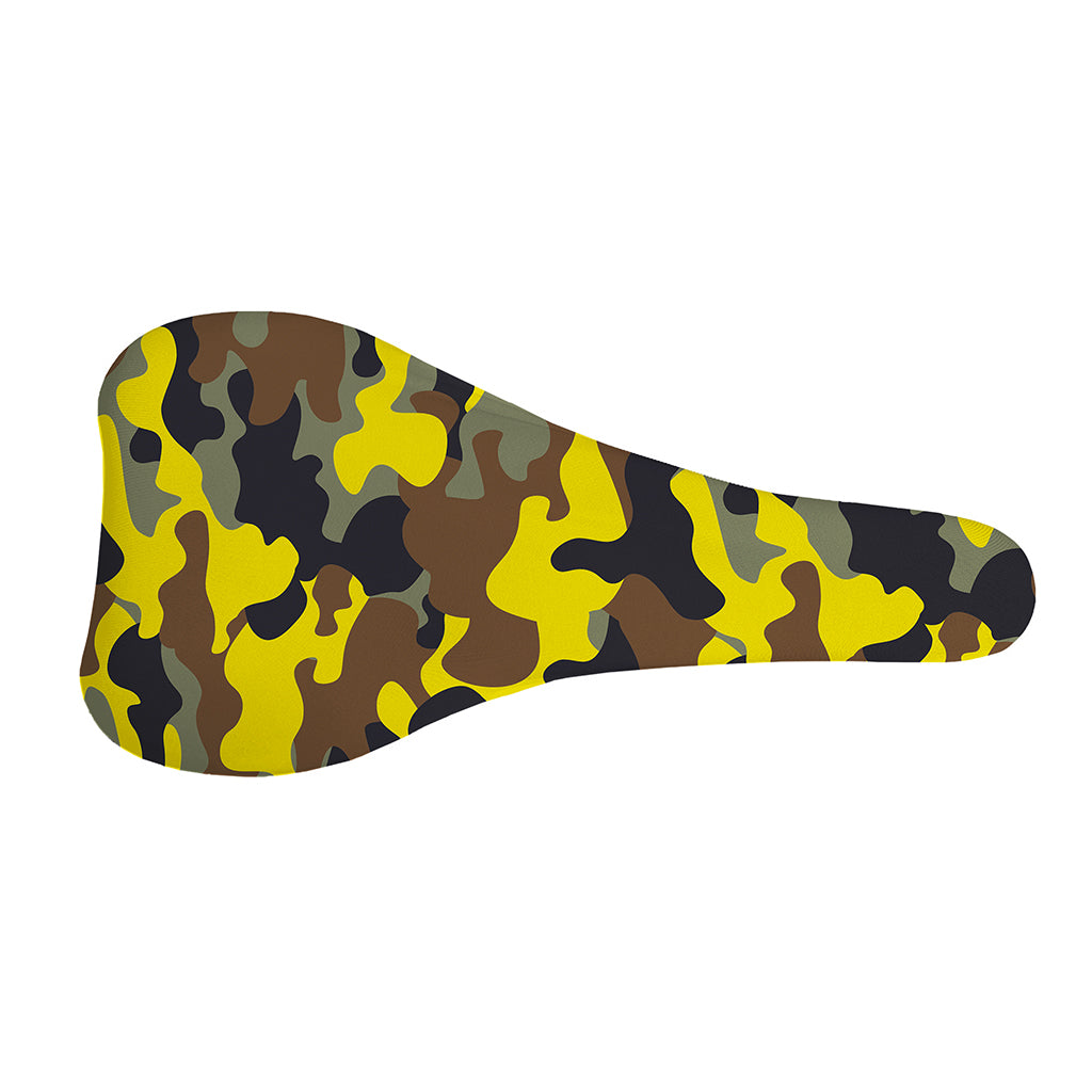 Yellow Brown And Black Camouflage Print Bicycle Seat Cover