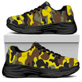 Yellow Brown And Black Camouflage Print Black Chunky Shoes