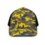 Yellow Brown And Black Camouflage Print Black Mesh Trucker Cap