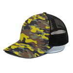 Yellow Brown And Black Camouflage Print Black Mesh Trucker Cap