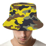Yellow Brown And Black Camouflage Print Bucket Hat