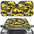 Yellow Brown And Black Camouflage Print Car Windshield Sun Shade