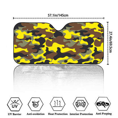 Yellow Brown And Black Camouflage Print Car Windshield Sun Shade