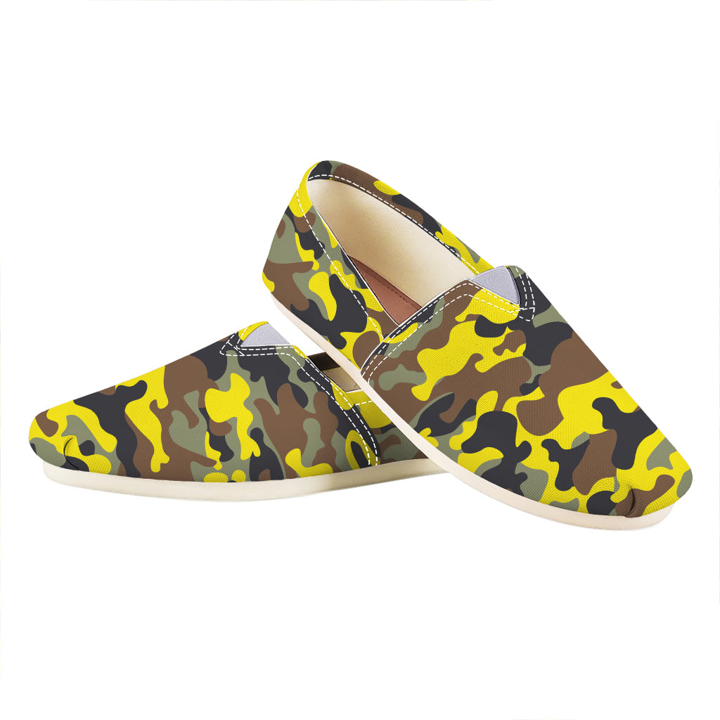 Yellow Brown And Black Camouflage Print Casual Shoes