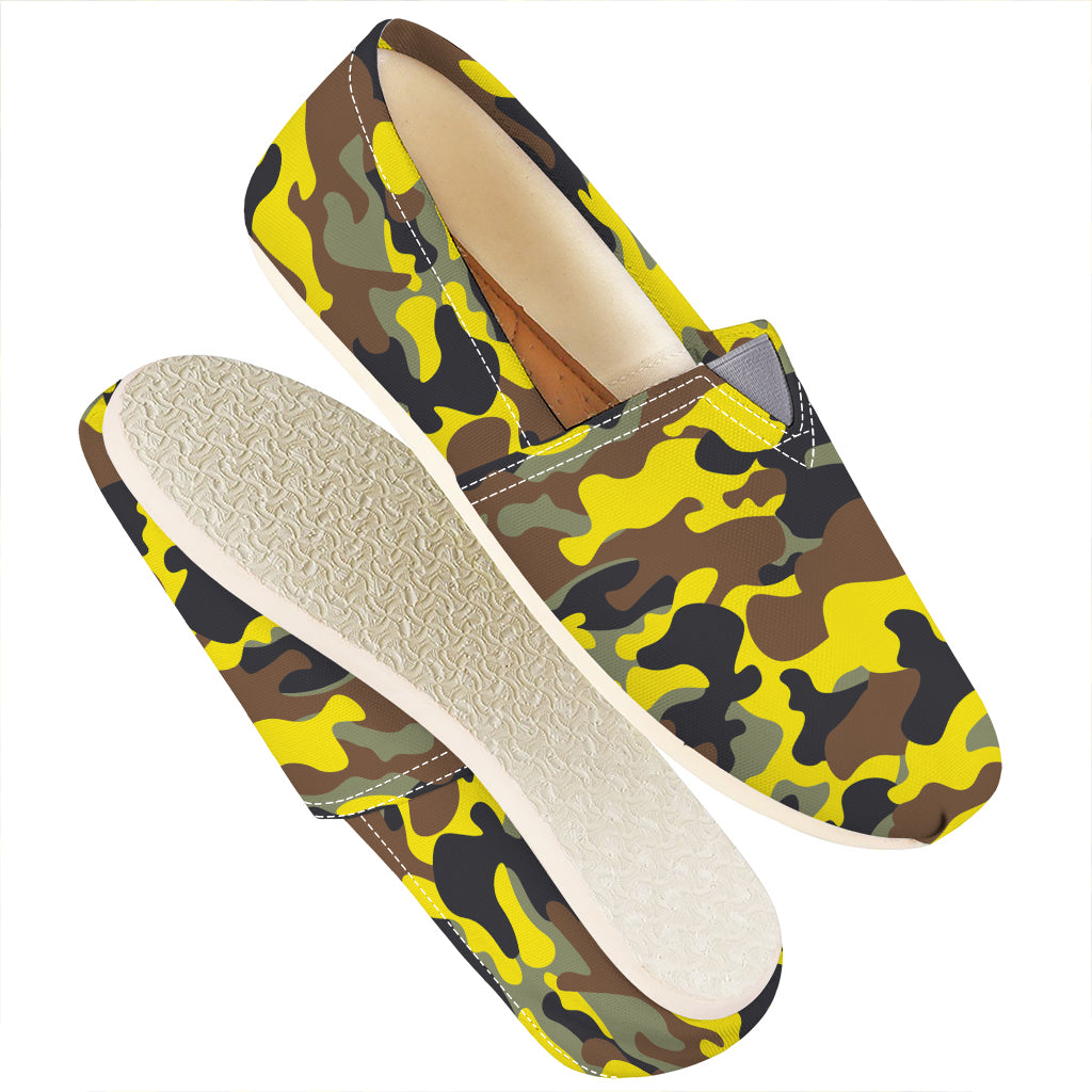 Yellow Brown And Black Camouflage Print Casual Shoes
