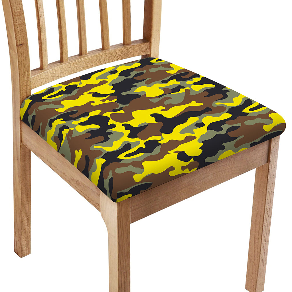 Yellow Brown And Black Camouflage Print Chair Cushion Cover