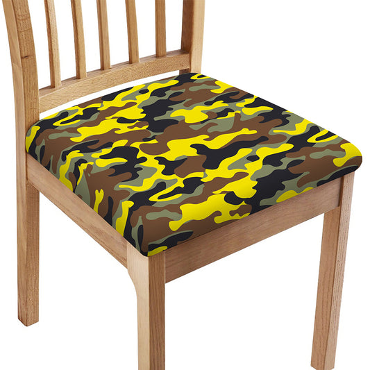Yellow Brown And Black Camouflage Print Chair Cushion Cover