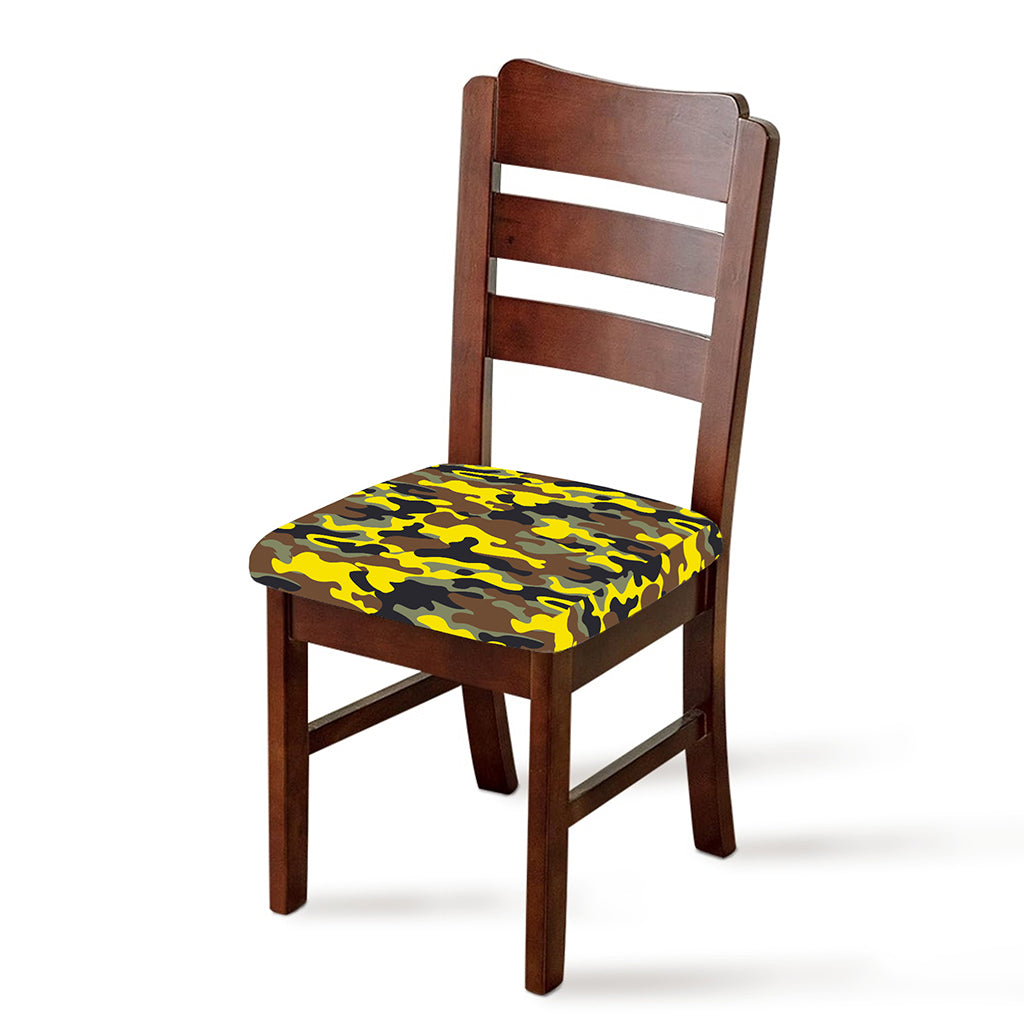 Yellow Brown And Black Camouflage Print Chair Cushion Cover