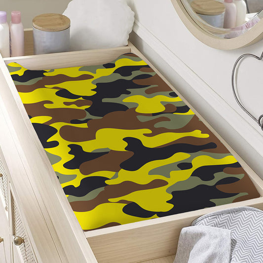 Yellow Brown And Black Camouflage Print Changing Pad Cover
