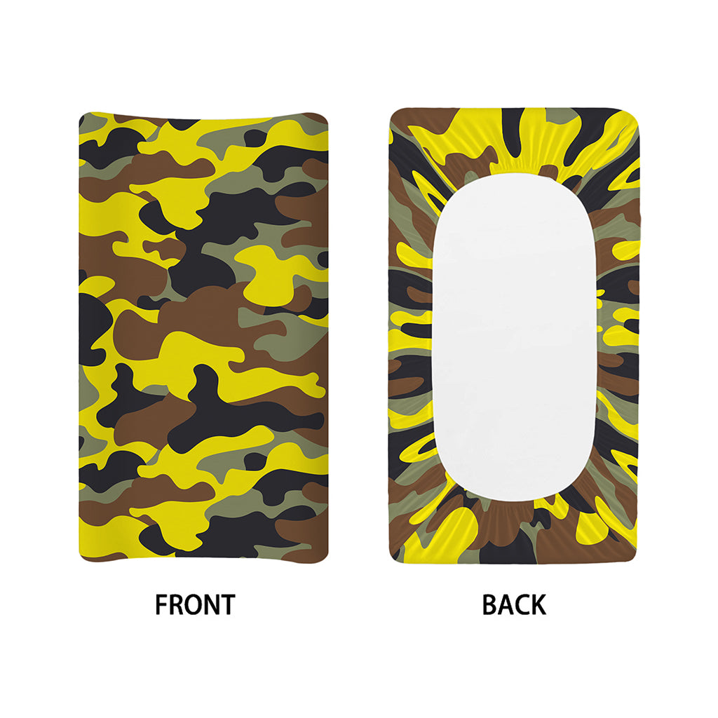 Yellow Brown And Black Camouflage Print Changing Pad Cover