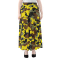 Yellow Brown And Black Camouflage Print Chiffon Maxi Skirt