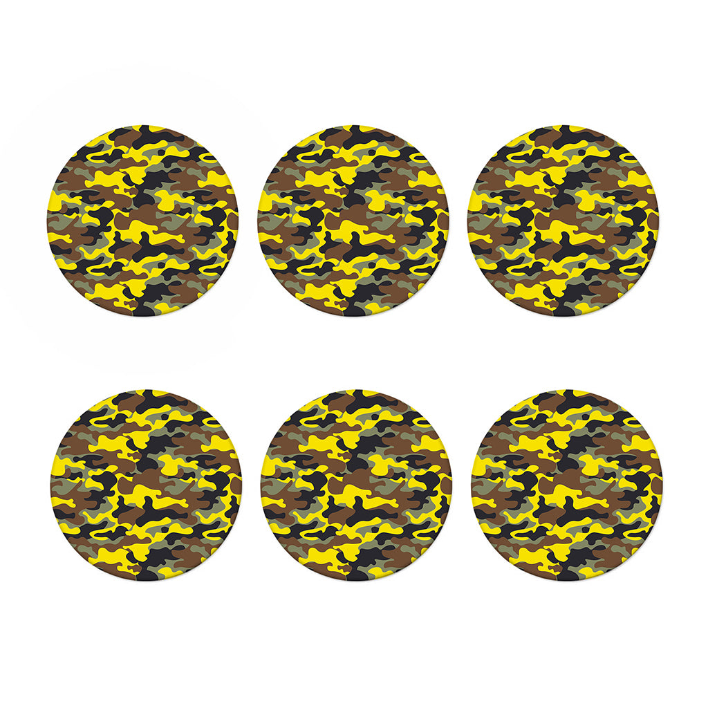 Yellow Brown And Black Camouflage Print Coaster Set