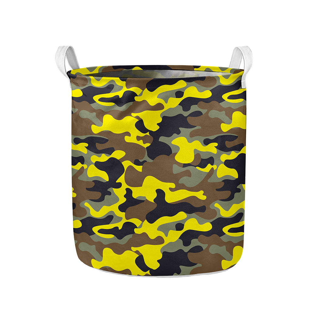 Yellow Brown And Black Camouflage Print Collapsible Laundry Basket