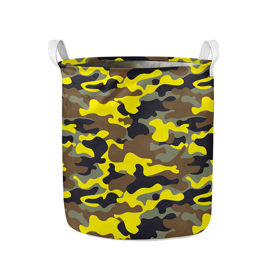 Yellow Brown And Black Camouflage Print Collapsible Laundry Basket