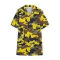 Yellow Brown And Black Camouflage Print Cotton Hawaiian Shirt