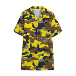 Yellow Brown And Black Camouflage Print Cotton Hawaiian Shirt