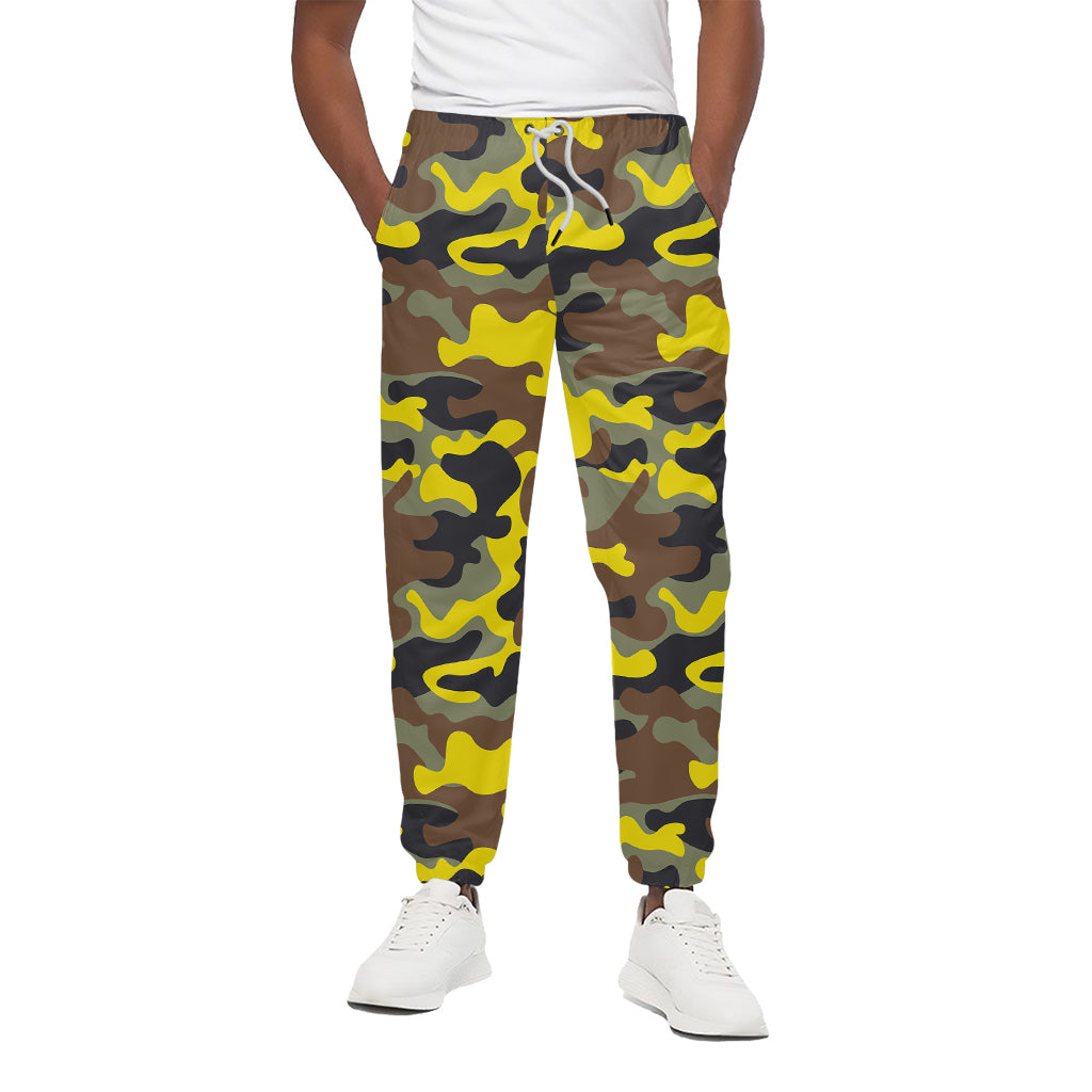 Yellow Brown And Black Camouflage Print Cotton Pants