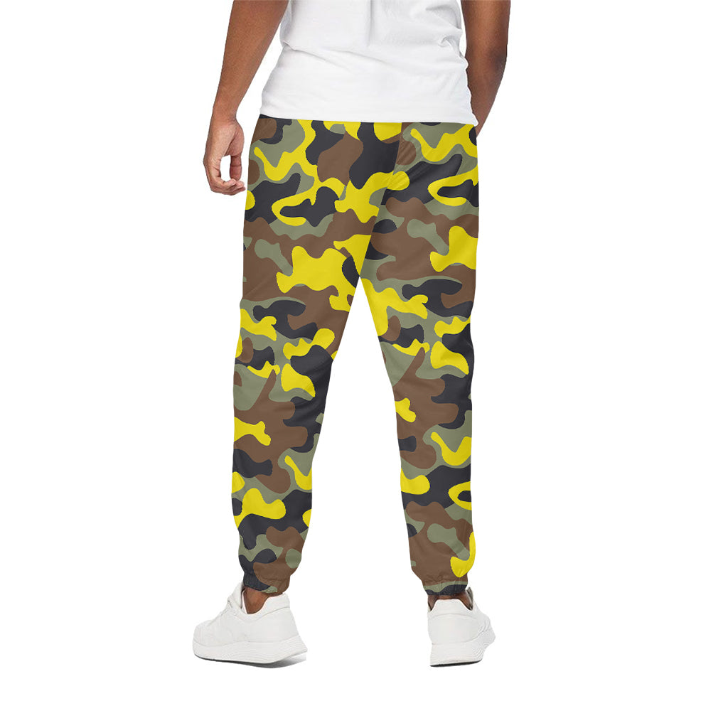 Yellow Brown And Black Camouflage Print Cotton Pants
