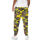 Yellow Brown And Black Camouflage Print Cotton Pants
