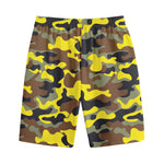 Yellow Brown And Black Camouflage Print Cotton Shorts
