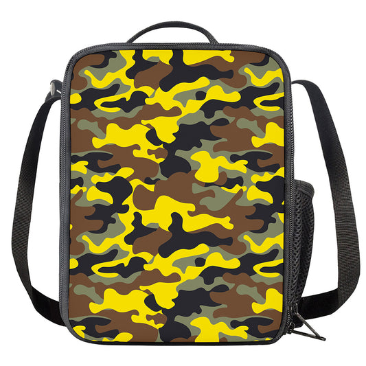 Yellow Brown And Black Camouflage Print Crossbody Lunch Bag