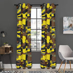Yellow Brown And Black Camouflage Print Curtain