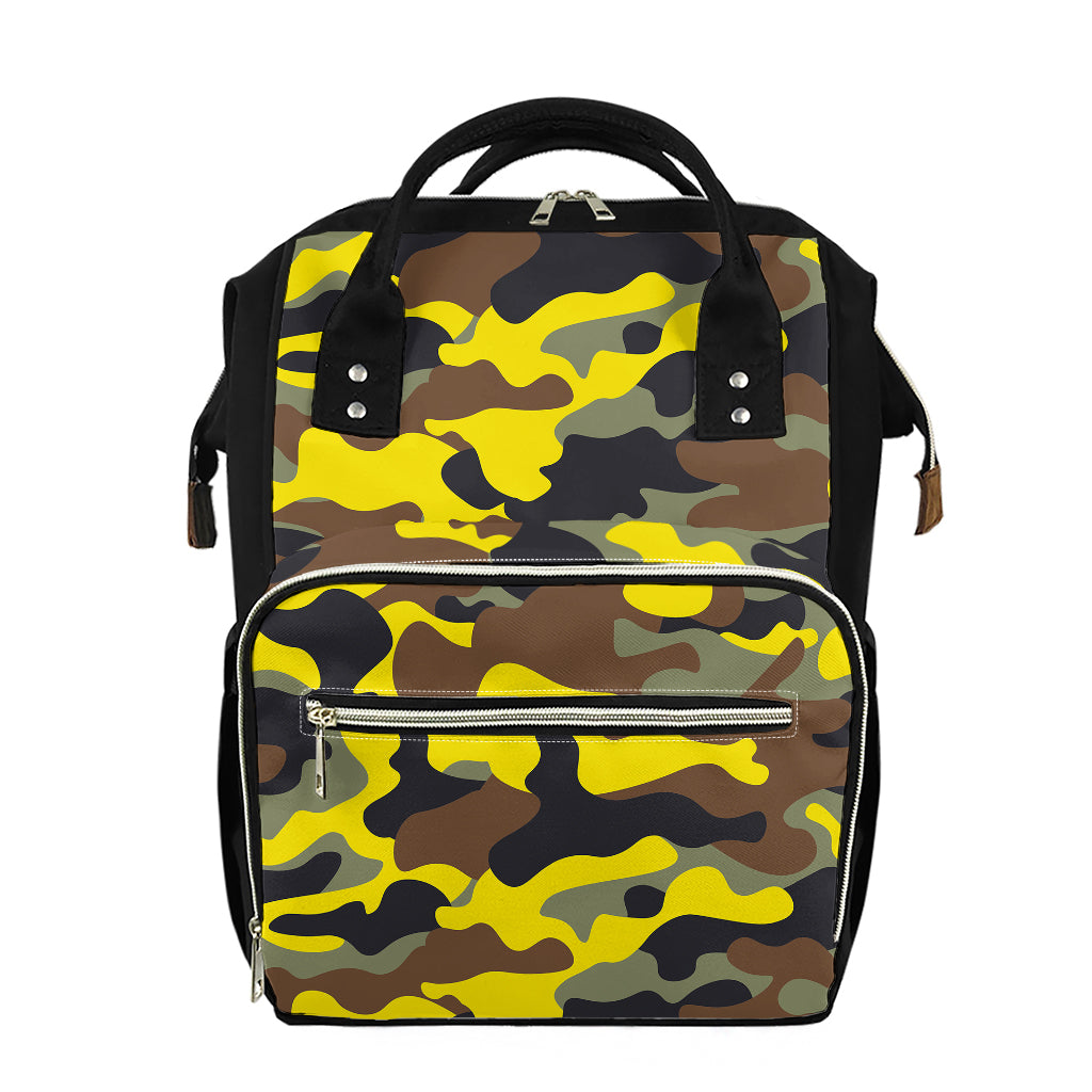Yellow Brown And Black Camouflage Print Diaper Bag