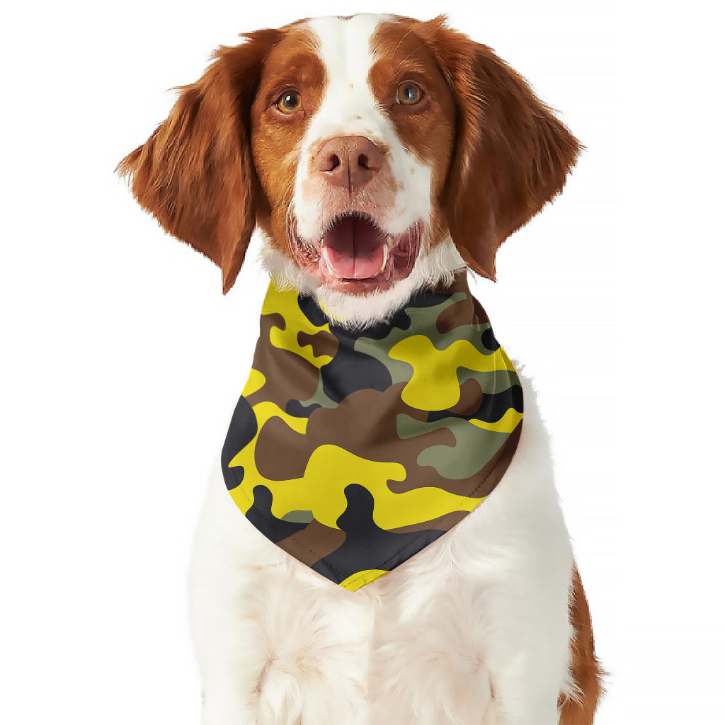 Yellow Brown And Black Camouflage Print Dog Bandana