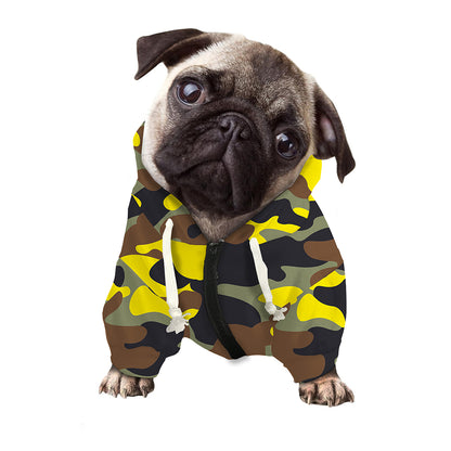 Yellow Brown And Black Camouflage Print Dog Zip Up Hoodie