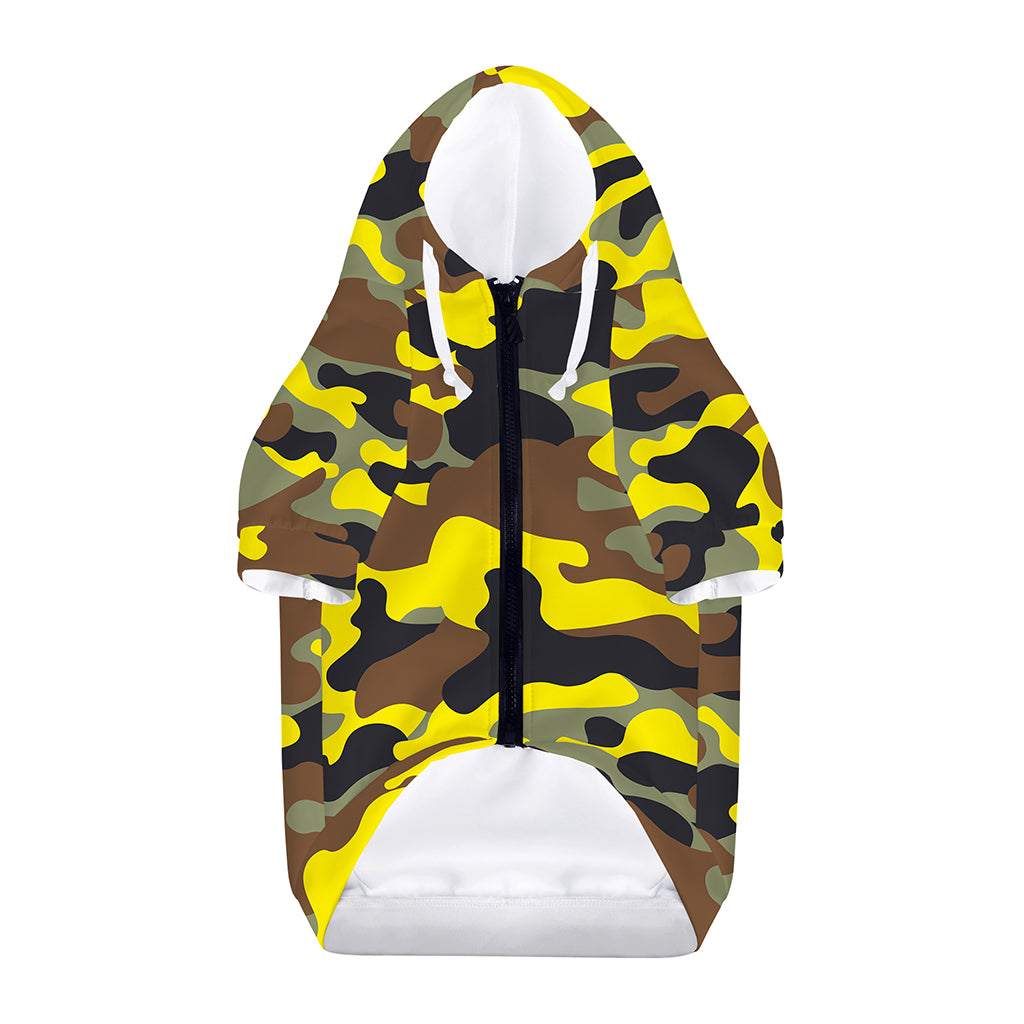 Yellow Brown And Black Camouflage Print Dog Zip Up Hoodie
