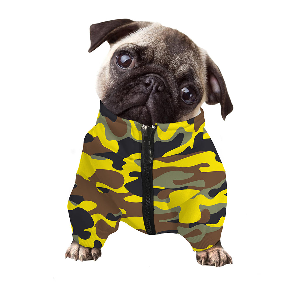 Yellow Brown And Black Camouflage Print Dog Zip Up Jacket