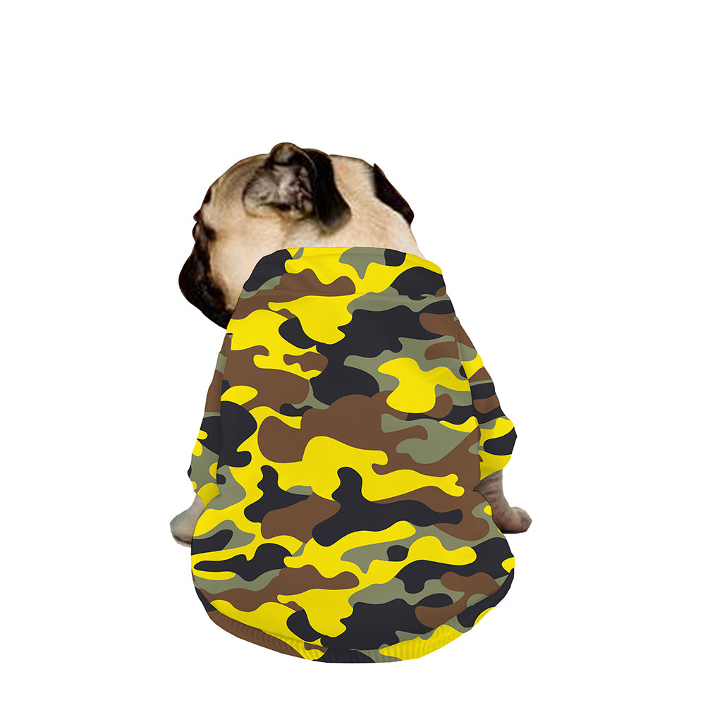 Yellow Brown And Black Camouflage Print Dog Zip Up Jacket