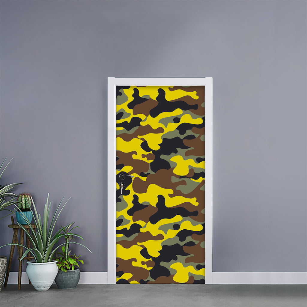 Yellow Brown And Black Camouflage Print Door Sticker