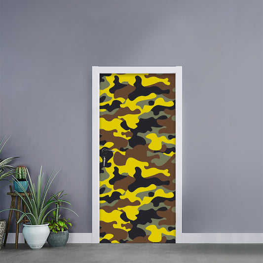Yellow Brown And Black Camouflage Print Door Sticker