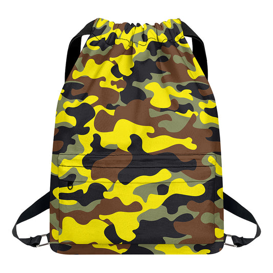 Yellow Brown And Black Camouflage Print Drawstring Backpack