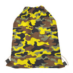 Yellow Brown And Black Camouflage Print Drawstring Bag
