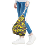 Yellow Brown And Black Camouflage Print Drawstring Bag